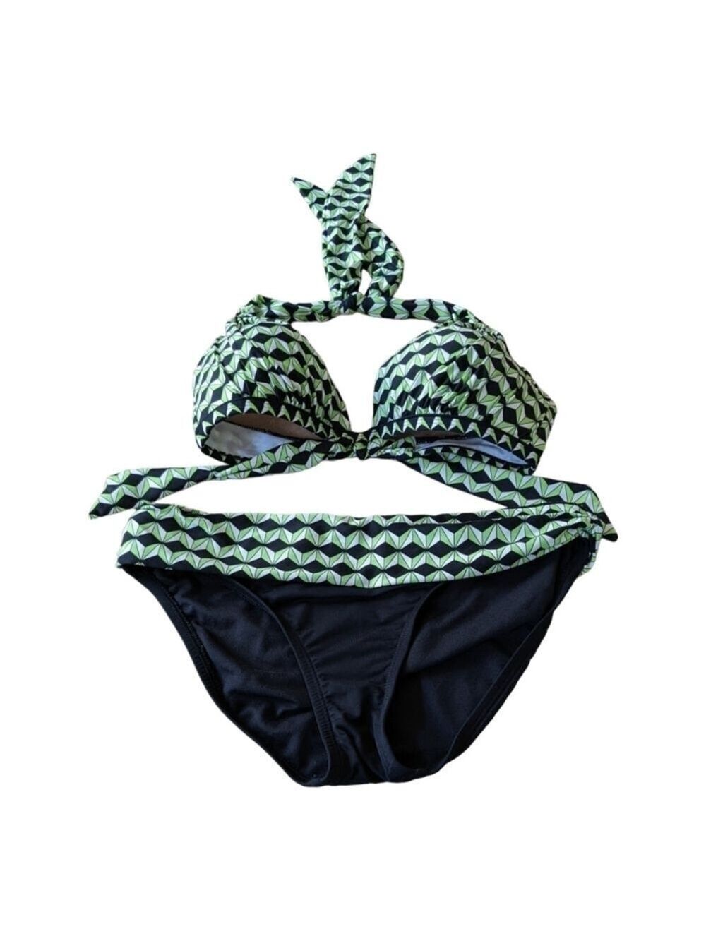 Kenneth Cole black and green geo print bikini. Halter top. XL